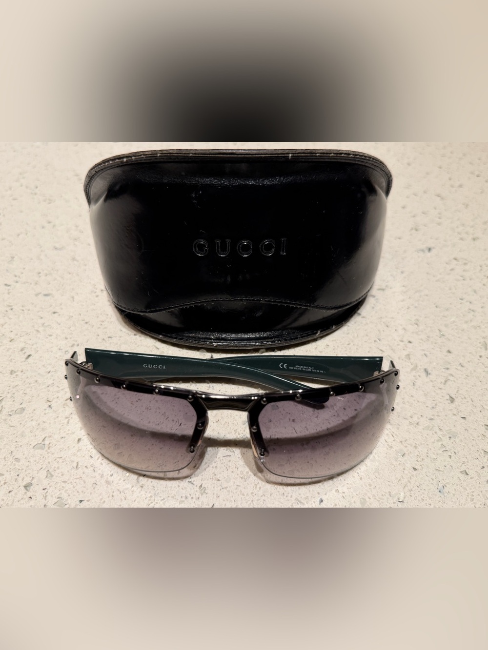Gucci Dark Green Frame Sunglasses with Gradient Gray Lenses
